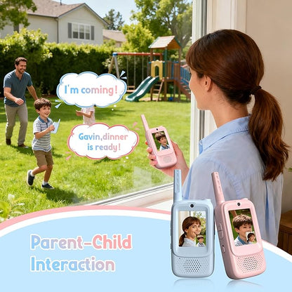 Rush Deer Video Walkie Talkies for Kids, 2 Pack Rechargeable Video Intercom Kids Walkies Talkies with HD Camera & Voice, Indoor Outdoor Games,Camping, Hiking for Boys Girls 3-14,Blue/Pink