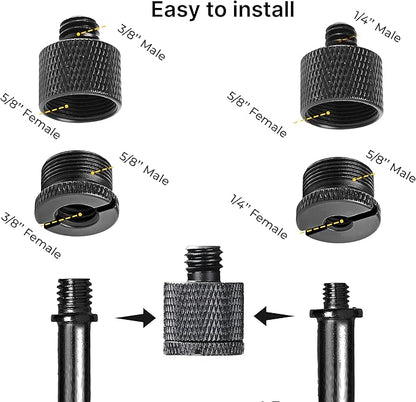 IXTECH Mic Stand Adapter Set 8 pieces Metal Microphone Stand Screw Thread Adapter 5/8 Female to 3/8 Male 3/8 Female to 5/8 Male 5/8 Female to 1/4 Male 1/4 Female to 5/8 Male Tripod Adapter