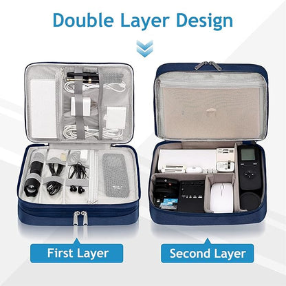 Electronics Travel Organizer, Double Layer Cable Organizer Bag Waterproof Electronics Accessories Storage Bag for Charger, Phone, Power Bank, Hard Drive, Cord, Tablet
