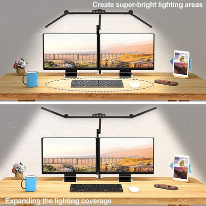 Micomlan Led Desk Lamp with Clamp, Architect Desk Lamp for Home Office with Atmosphere Lighting, 24W Ultra Bright Auto Dimming Computer Light Stepless Dimming and Tempering LED Table Light