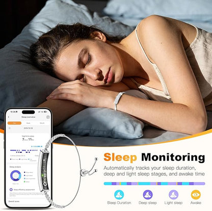 Smart Bracelet for Women, Jewelry Fitness Tracker with 2 Bands, Heart Rate & SpO₂ Monitor, Stress & Sleep Tracking, Step & Calorie Counter, 5ATM Waterproof for iOS & Android, No Subscription, Silver