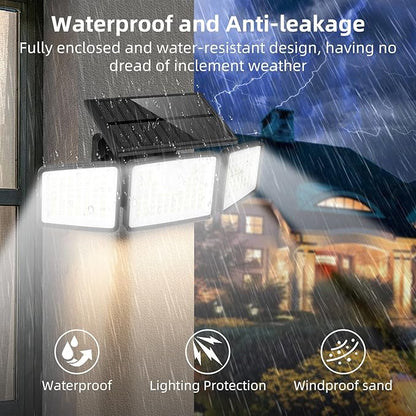 daphino 2500LM Solar Lights Outdoor with Motion Sensor,3 Head 270° Wide Angle Street Area Lights,IP65 Waterproof Security Lighting with 3 Modes(Non-Remote,1 Pcs)
