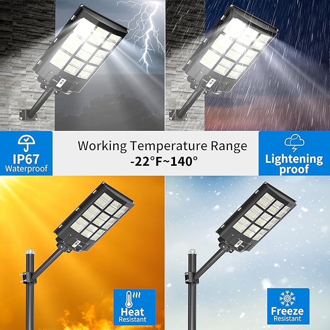 Ofuray Of-3600W Solar Street Lights Outdoor,218000LM Solar Security Flood Lights Parking Lot Lights Commercial Dusk to Dawn, 6500k Waterproof Led with Remote Control Motion for Street,Court,Barn