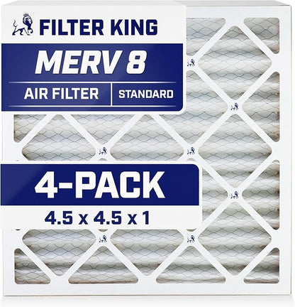 Filter King 4.5x4.5x1 Air Filter | 4-PACK | MERV 8 HVAC Pleated A/C Furnace Filters | MADE IN USA | Actual Size: 4.5 x 4.5 x .75"