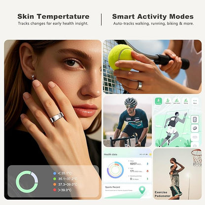 RIFESI Smart Ring for Women Men, Fashion Minimalist Fitness Ring & Sleep Tracker Ring with Heart Rate, Blood Pressure,5ATM Waterproof Health Ring,Gifts for Women Men Gift,No Subscription (8,Silver)