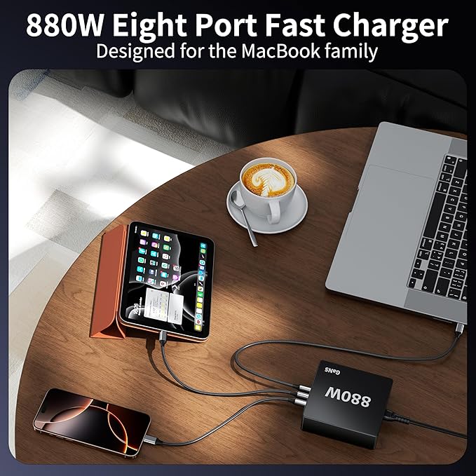 880W USB C Charger Block Charging Station 8 Port Fast Chager 140W PD PPS AVS HUB Laptop MacBook Charger Compatible with All iPhone 17 Pro Max/17 Air/16 SE/Samsung Galaxy 25/ MacBook Pro/Air/iPad Pro