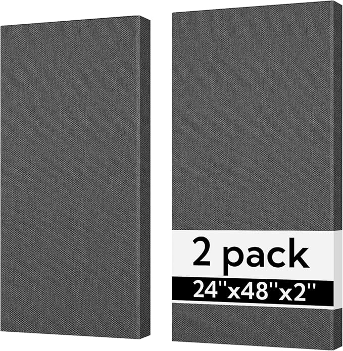 Olanglab Sound Absorbing Acoustic Wall Panels 2 Pack, 2'' 24''x48'' Fiberglass Sound Dampening Panels, Large Fabric Wrapped Sound Proof Panels for Walls (Dark Grey)