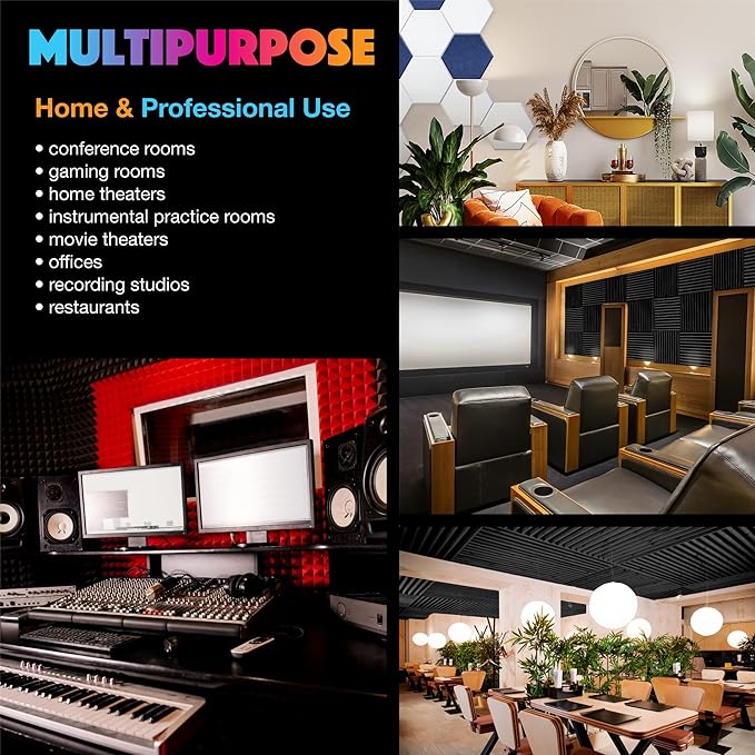 Acoustic Panels 12 Pack Soundproof Wall Panels, 14" X 12" X 0.4" Sound Proof Panles, High-Density Wall Decoration Sound Absorbing Panel, Hexagon Wall Panel for Home Office with Self-Adhesive (White)