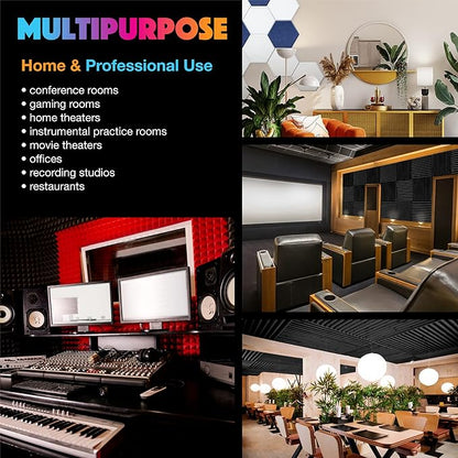 Acoustic Panels 12 Pack Soundproof Wall Panels, 14" X 12" X 0.4" Sound Proof Panles, High-Density Wall Decoration Sound Absorbing Panel, Hexagon Wall Panel for Home Office with Self-Adhesive (White)