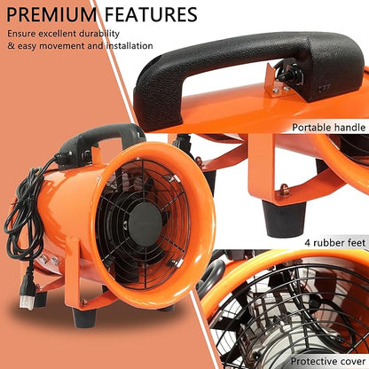 FICBXRA Utility Blower Fan 14 Inch Portable Axial Exhaust Fan 820W 3016CFM High Velocity Ventilator with 16FT Duct Hose for Exhausting & Ventilating at Home and Job Site