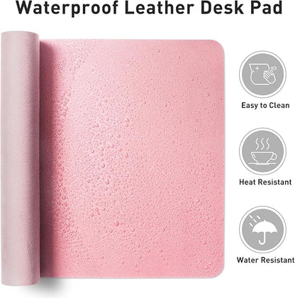 Aothia Leather Desk Pad Protector, Mouse Pad, Office Desk Mat, Non-Slip PU Leather Desk Blotter, Laptop Desk Pad, Waterproof Desk Writing Pad for Office and Home (36" x 17", Fairy Pink)