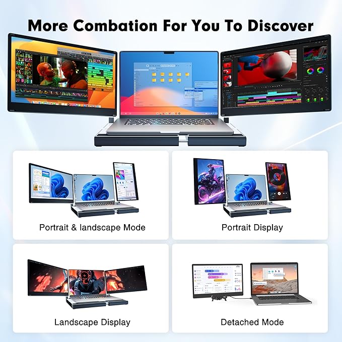 2025 New Upgraded Laptop Screen Extender Portable Monitor,1080P FHD IPS Screen,Monitor Extender for Laptop,Fit for 13-17" Laptops, Plug & Play Compatiable with Wins/Mac/Android/Switch (Detachable 14")
