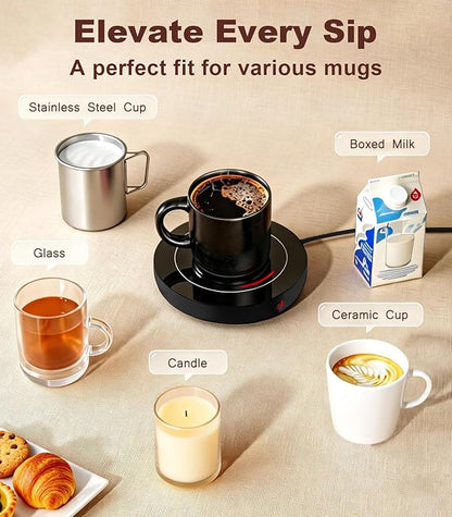 Kepwam Coffee Mug Warmer for Desk, 3-Temp Fast Heating Cup Warmer with 6H Auto Shut Off, LED Light & Smart Candle Warmer for All Beverages, Ideal Gifts for Women Men