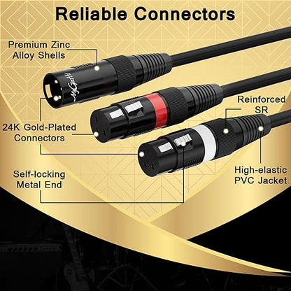 Mygatti XLR Splitter Y-Cable 50 FT, Gold-Plated 3-Pin Male to Dual Female Patch, Bi-Directional Balanced Microphone Adapter Cord, Oxygen-Free Copper