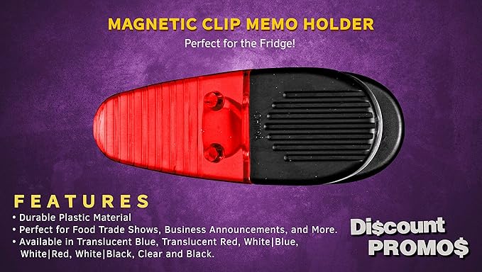 10 Magnetic Memo Holders Set - Large Clip, Plastic - TRed