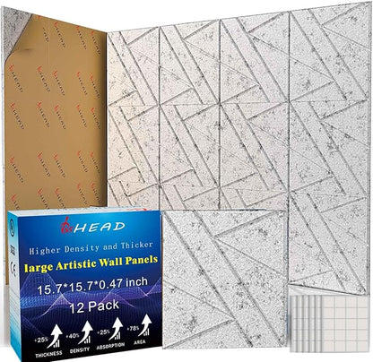 12 Pack Large Self-Adhesive Soundproof Wall Panels, 15.7 x 15.7 x 0.47in Sound Proof Foam Panels for Walls, 1.2lb/ft³ High Density,Large Size Acoustic Panels, Sound Dampening Panels Gray
