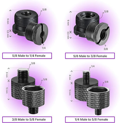 IXTECH Mic Stand Adapter Set 8 pieces Metal Microphone Stand Screw Thread Adapter 5/8 Female to 3/8 Male 3/8 Female to 5/8 Male 5/8 Female to 1/4 Male 1/4 Female to 5/8 Male Tripod Adapter