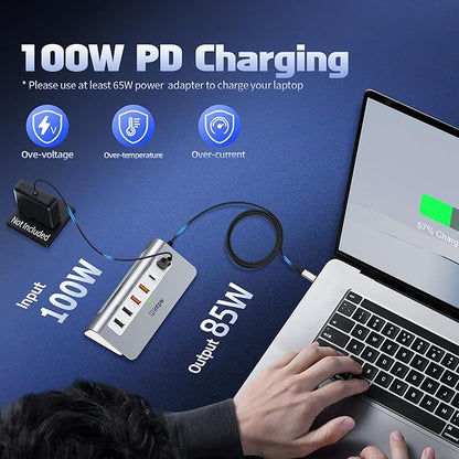P9 PRO USB C Hub 10Gbps, intpw 9-in-1 USB 3.2 Hub with 4K@60Hz HDMI, 3 USB-A/C 3.2, 2 Type-A 2.0, PD 100W, SD/TF Slot, 3.28FT Aluminum USB Hub for PC, iPhone 16/15 Series, MacBook Air/Pro and More