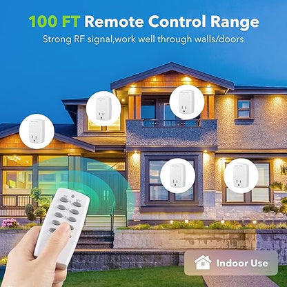 BN-LINK Mini Wireless Remote Control Outlet Switch Power Plug in for Household Appliances, Wireless Remote Light Switch, LED Light Bulbs, White (2 Remotes + 5 Outlets) 1250W/10A