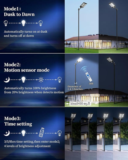 Ofuray Of-2600W Solar Street Lights Outdoor,268000LM Solar Security Flood Lights Parking Lot Lights Dusk to Dawn, 6500k Waterproof Led with Remote Control Motion for Street,Court,Barn