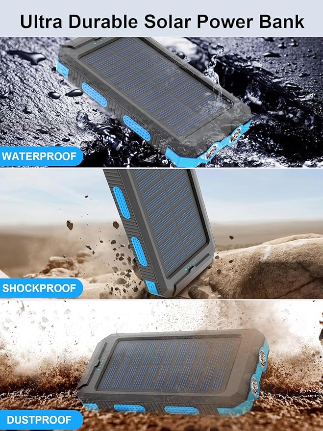 Solar Charger, 38800mAh Solar Power Bank, Waterproof External Backup Battery Power Pack with USB C Input/Output/LED Flashlights Compatible with iPhone, Samsung, iPad, Suitable for Outdoor, Camping