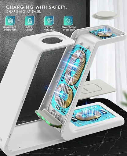 3 in 1 Wireless Charging Station, 2026 Upgraded Fast Desk Charger Station for iPhone 17 16 15 14 13 12 Pro Max Plus, Charger Stand for Apple Watch 11 10 9 8 7 6 5 4 3 2 Ultra SE, Airpods 4 3 2 Pro