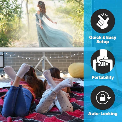 Pyle 72 Inch Outdoor Projector Screen with Stand-Portable Fold Out Roll Up Screen with Tripod Stand,White Matte Fabric 4:3 Aspect Ratio 4K HD Quality Black Masking Border,Ideal for Home and Office Use
