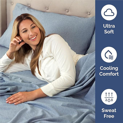 King Size 4 Piece Sheet Set - Comfy Breathable & Cooling Bed Sheets Set - Hotel Luxury Bedding for Women, Men, Kids, Teens, Boys & Girls - Deep Pockets, Soft & Wrinkle Free - Blue (Heathered Sheets)