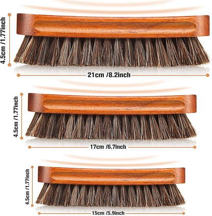 4 Pcs Horsehair Shine Shoes Brush Kit Polish Dauber Applicators Cleaning Leather Shoes Boots Care Brushes Suede Cleaner Brush with Microfiber Shoe Gloves(3 Pcs Shine Brush)