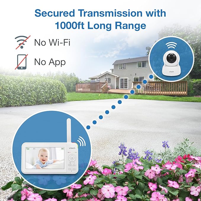 VTech Video Baby Monitor with 5" LCD Screen, Up to 17Hrs Video & 31Hrs Audio Battery Life, Night Vision, 1000ft Range, Pan-Tilt-Zoom, Lullabies, Soothing Sounds, Temperature Sensor, No WiFi: 924W