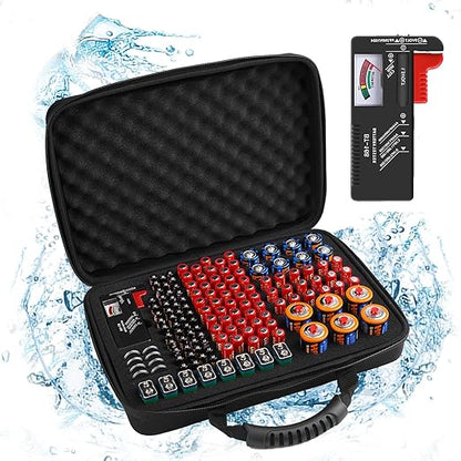 Arkeiliy Battery Organizer, Battery Organizer Storage Case with Tester BT-168, Waterproof Battery Holder Box Holds, Battery Case Organizer 145+ AA AAA C D 9V Batteries (Batteries are Not Included)