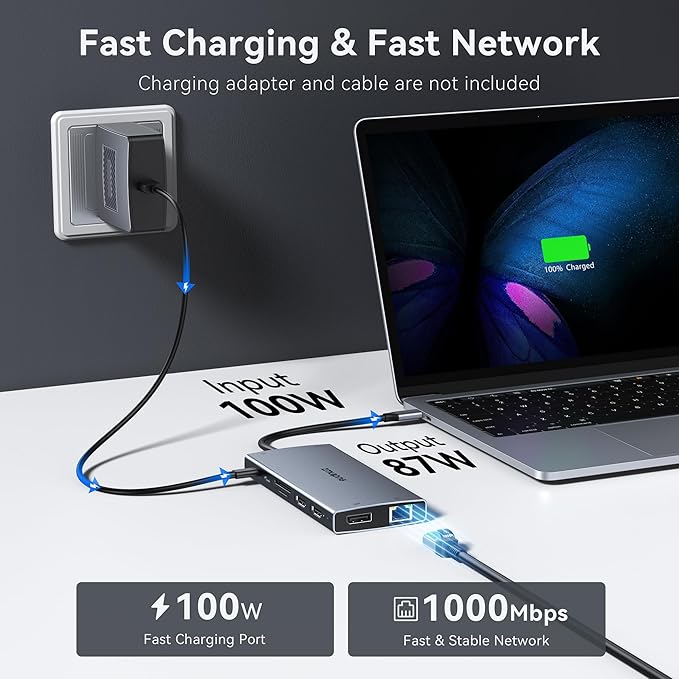 USB C Laptop Docking Station with 2 HDMI 4K@60Hz+DP 8K@30Hz for Dell HP 15 in 1 USB C Hub Triple Display Multiple Adapter Dongle with USB A Port+Button+PD+Ethernet+SD/TF+Audio for Thinkpad Surface