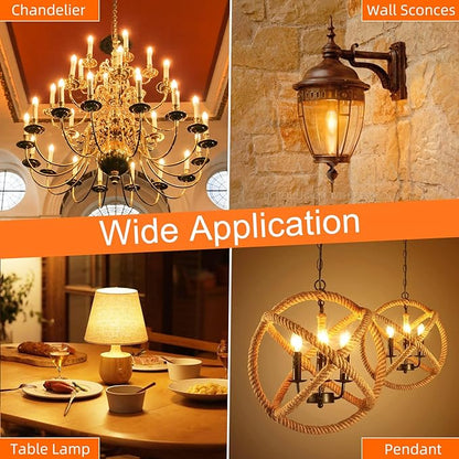 GvvooHome Candelabra Light Bulbs 40 watt Equivalent, E12 LED Bulb Dimmable B10 Candle Light Bulbs, 2200K Amber Warm, Chandelier Light Bulb, 90+CRI, 400LM, Amber Glass Finish, 24 Pack