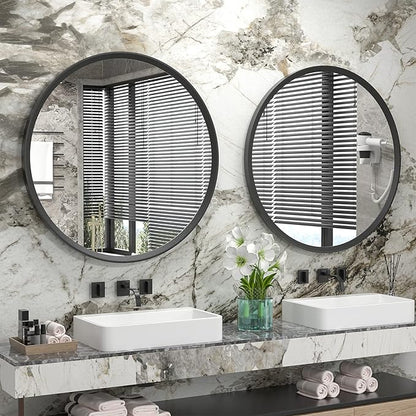 20 Inch Matte Black Round Mirror, Round Bathroom Vanity Mirror wilth Metal Frame, Black Circle Mirror for Wall Entryway Hallway Home Decor, Anti-Rust, Shatterproof