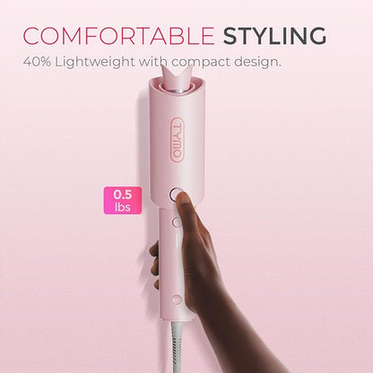 TYMO Automatic Rotating Curling Iron - TYMO CURLPRO Beach Waves Curling Wand, Portable Hair Curler, 500 Million Ionic, Dual Voltage & Lightweight for Travel, Ceramic Coating, 1 Inch, Pink