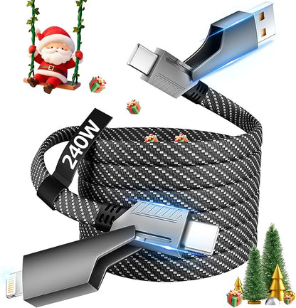 USB C Cable, 240W MAX 4 in 1 Charging Cord 5FT with E-Mark Chip, Fast Charging USB A/C to C/Lightning Cable for iPhone 17/16/15/14/13 Series, MacBook/Pad/Android/Tablets and More, iPhone Charger Cord