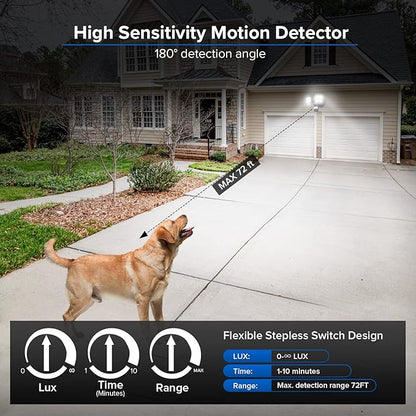 SANSI 36W 3600LM LED Motion Sensor Outdoor Light, 50,000 Hrs Lifespan Security Light, 350W Equiv 5000K Dusk to Dawn IP65 Flood Light, Super Bright for Backyard, Bright Series Black Motion Sensor Light