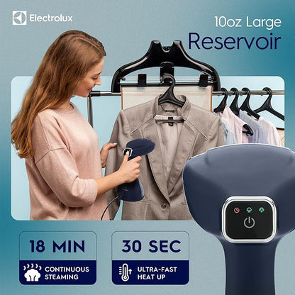 Electrolux Steamer for Clothes, 1500 Watt Portable Handheld Fabric and Garment Steamer with Lint Remover & Fabric Brush, Ultra-Fast Heat Up, 18 Min Continuous Steam for Powerful Wrinkle Remover, Blue