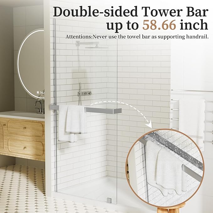 36" W x 76" H Fixed Glass Shower Panel, Frameless Shower Glass Panel with Nano Coating,5/16" (8mm) Clear SGCC Tempered Glass Panel for Walk In,Chrome