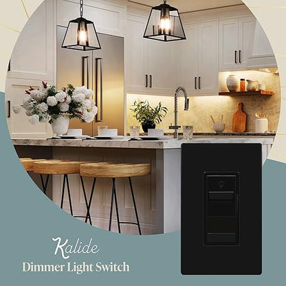 TOPGREENER Digital Dimmer Light Switch for 200W Dimmable LED/CFL Lights, Single Pole/3-Way LED Slide Dimmer Light Switch, Neutral Wire Not Required, UL Listed, TGSDS3-BK, Black, 1 Pack