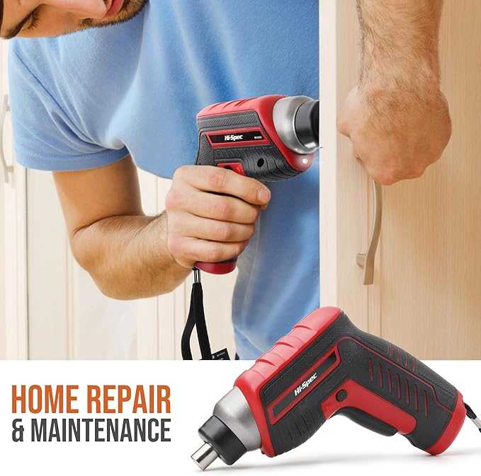 Hi-Spec 35pc Red Tool Kit with 3.6V USB Electric Screwdriver and Drill Set. Complete Basic Tool Set