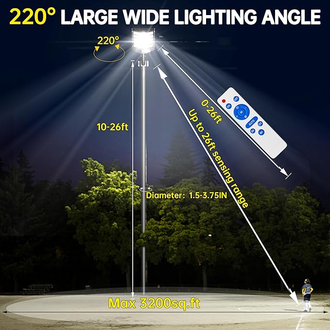 JAYNLT Y-5200W Solar Street Lights Outdoor,520000LM 6500K Commercial Parking Lot Lights Dusk to Dawn, Waterproof Solar Security Flood Lamps with Motion Sensor and Remote for Yard, Garage, Driveway