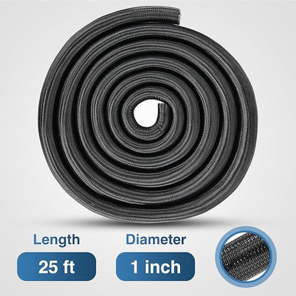 Nilight Cable Sleeve, 25ft-1inch Cord Management Sleeves, Braided Sleeving, Split Self Wrapping Wire Loom for Computer Electrical Automotive Harness Protector Organizer, Black