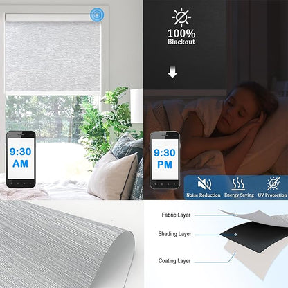 COOLWINDS Motorized Blinds with Remote Cordless Automatic Motorized Shades Custom Blinds for Windows Smart Curtains Compatible with Alexa Google Home(Blackout Jacquard Grey,W52 x H72in)