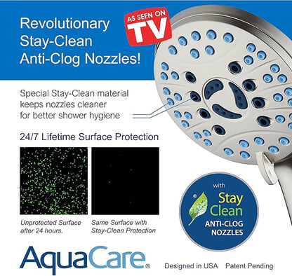 Hotel Spa AquaCare for California As-Seen-On-TV High Pressure Handheld Rain 50-mode 3-way Shower Head Combo with Adjustable Arm, Anti-clog Jets, Tub & Pet Power Wash, 6 ft. Hose, Nickel Finish