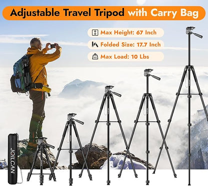JOILCAN Phone Tripod Stand - 67" Aluminum Extendable Tripod with Remote, Portable Tripods for iPhone Photos Selfie & Video, Compatible with iPhone DSLR Camera Projector