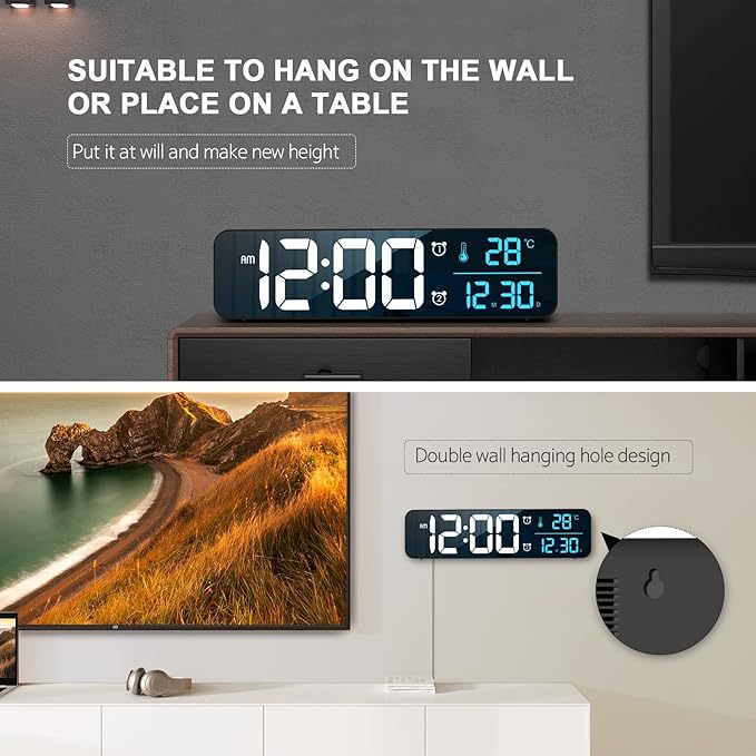 Hournor Digital Clock for Bedroom, Digital Wall Clock for Living Room Decor, Desk Table Clocks, Digital Clock Large Display, Bedroom Smart Alarm Clock for Office Blue