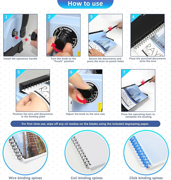 Rayson TD-132 Wire Binding Machine, 32-Hole Spiral Coil Binder, 3:1 Pitch, Punches 12 Sheets, Binds up to 120 Sheets, Sturdy Metal Construction