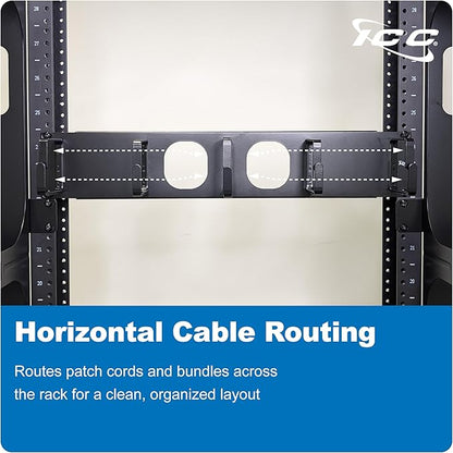 ICC 2U Ring Cable Manager Panel with Cover, Metal, 3" D-Rings, Horizontal Cable Management, Rackmount for 19” Network Racks, Black, 6-Pack