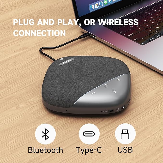 HORION Conference Speaker with Microphone, Wireless Bluetooth Speakerphone for Office Meeting Computer PC, w/8 Mics, 20ft Voice Pickup, 8H Call Time, AI Noise Cancelling, Portable with Zoom/Teams